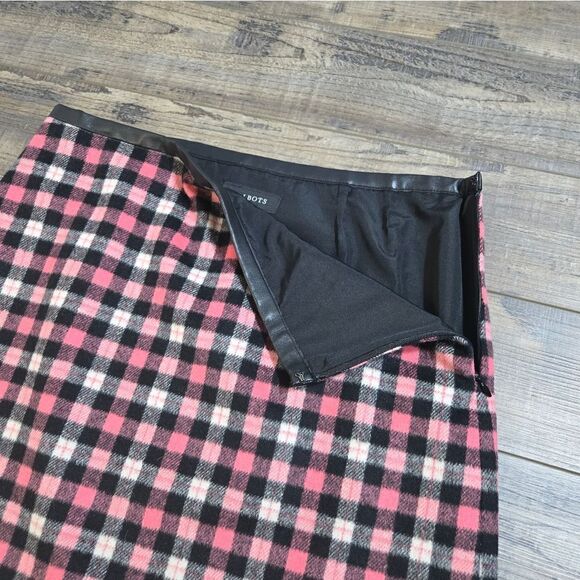 Talbots Pink Gray Black checked plaid skirt faux leather trim Valentines ❤️size8 - Picture 8 of 12